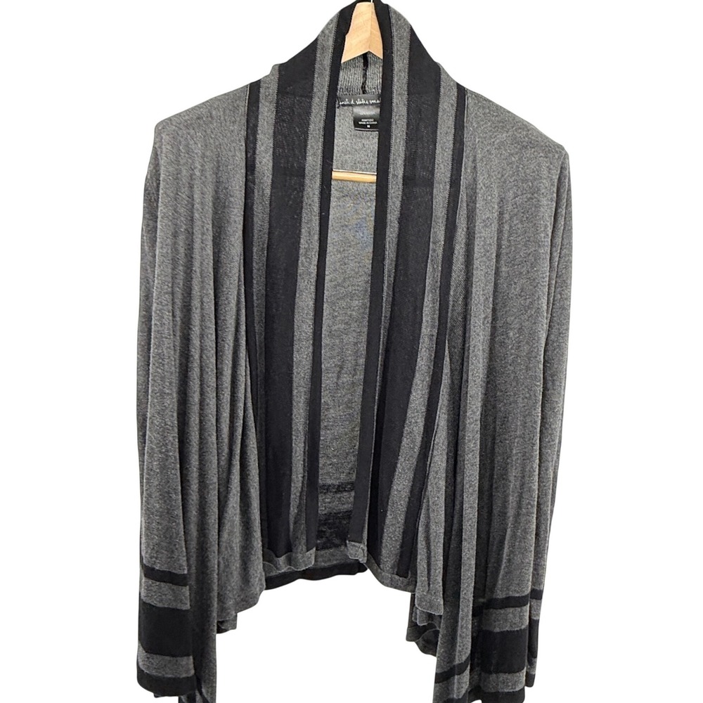 United States Sweaters‎ Cardigan Duster Gray Black Stripe Women's Size M Rayon